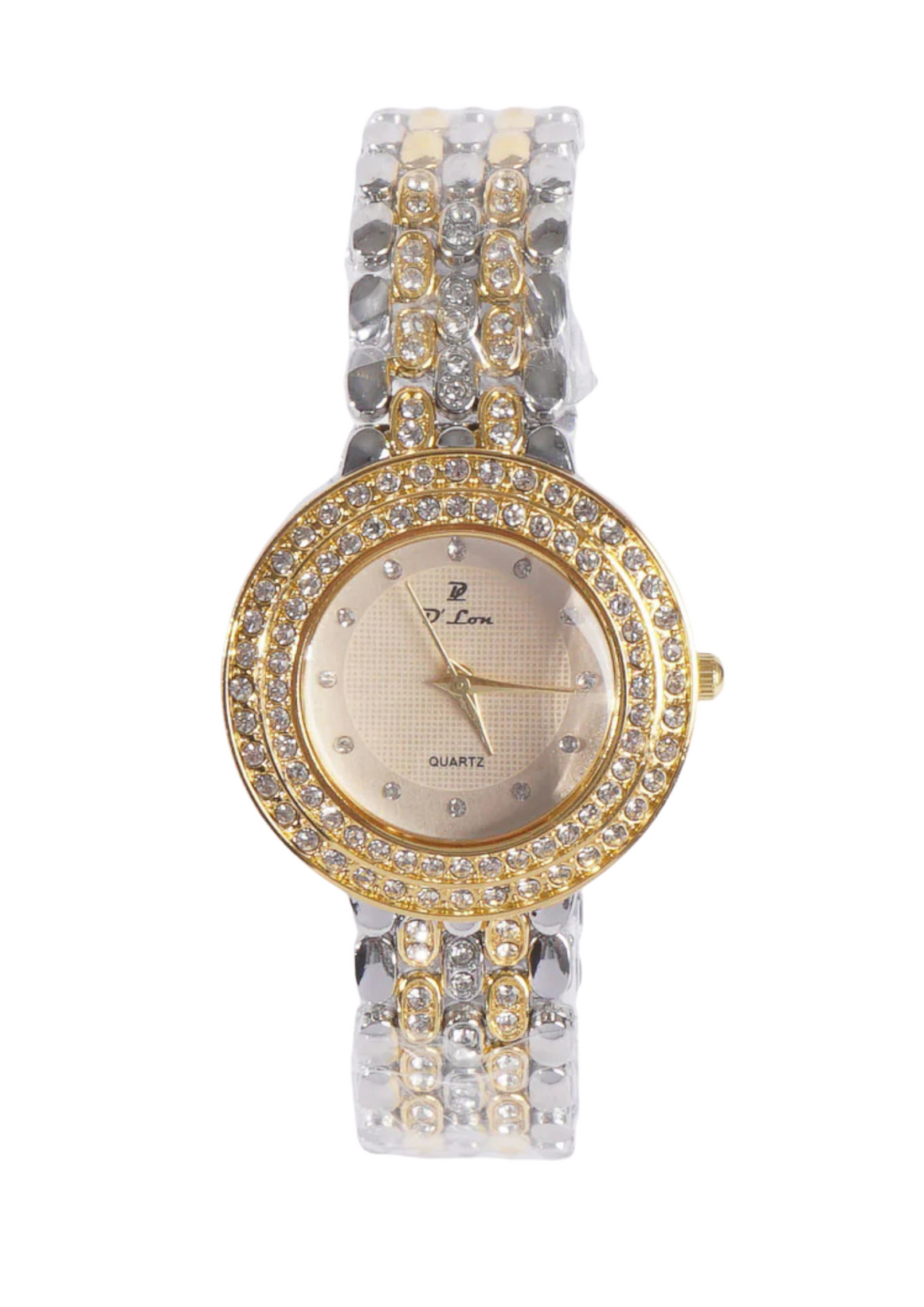 Two Tone Dual Stone Womens Chain Wrist Watch Golden