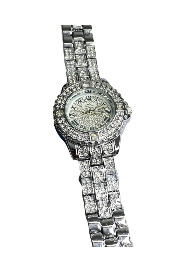 Silver Roman Iced Out Watch