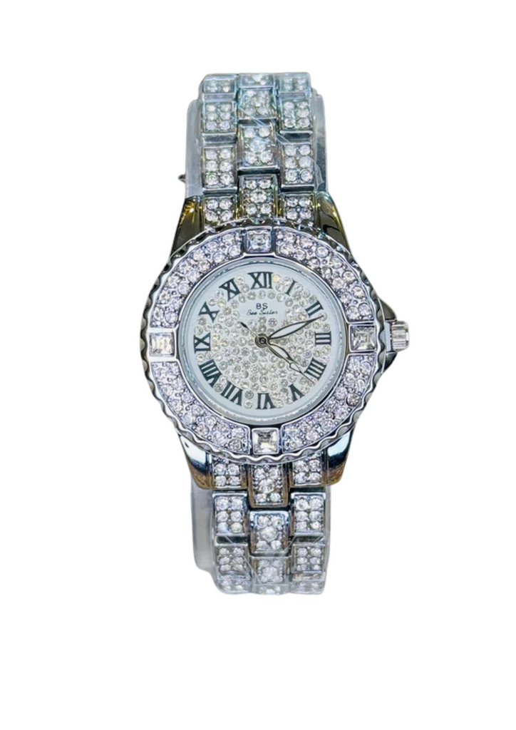 Silver Roman Iced Out Watch
