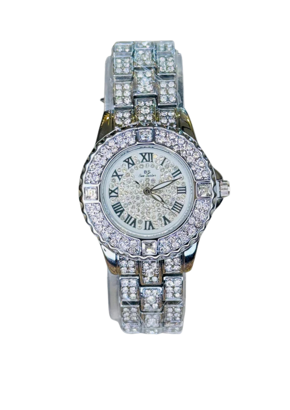 Silver Roman Iced Out Watch